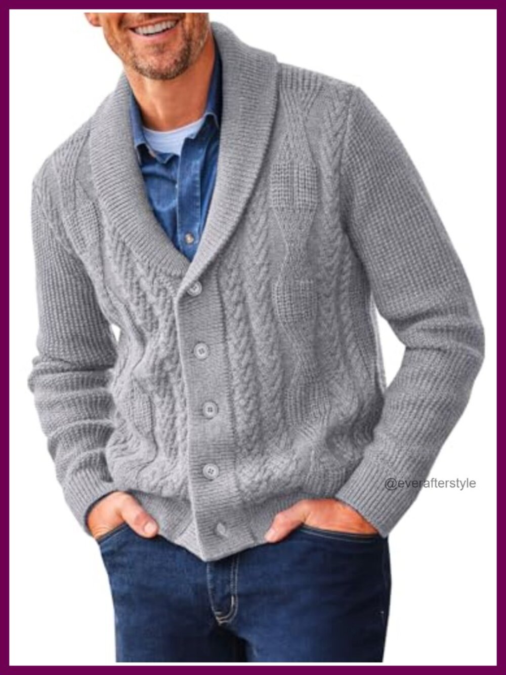 Mens Shawl Collar Cardigan Sweater Cable Knit Button Down Winter Outerwear